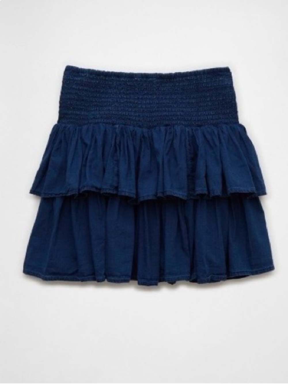 American Eagle Outfitters Navy Tiered Smocked-Waist Mini Skirt